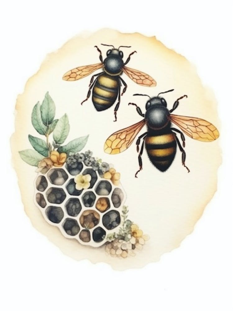 Mason Wasp Bee Beehive Watercolour Illustration 4