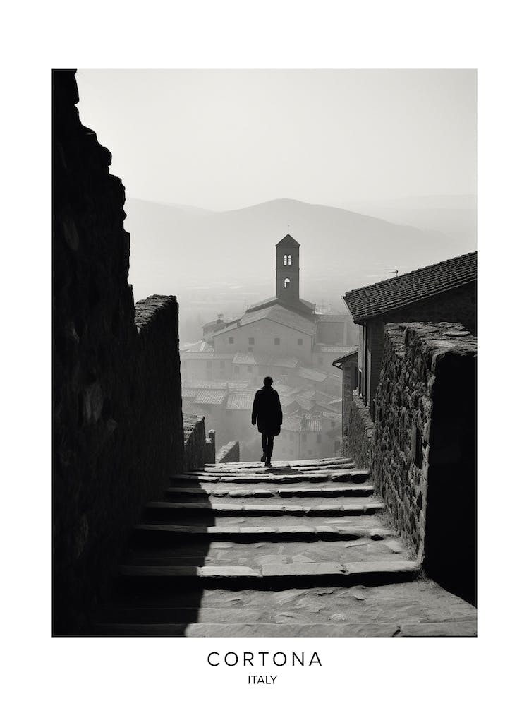 Poster Of Cortona, Italy, Black And White Analogue Photography 2