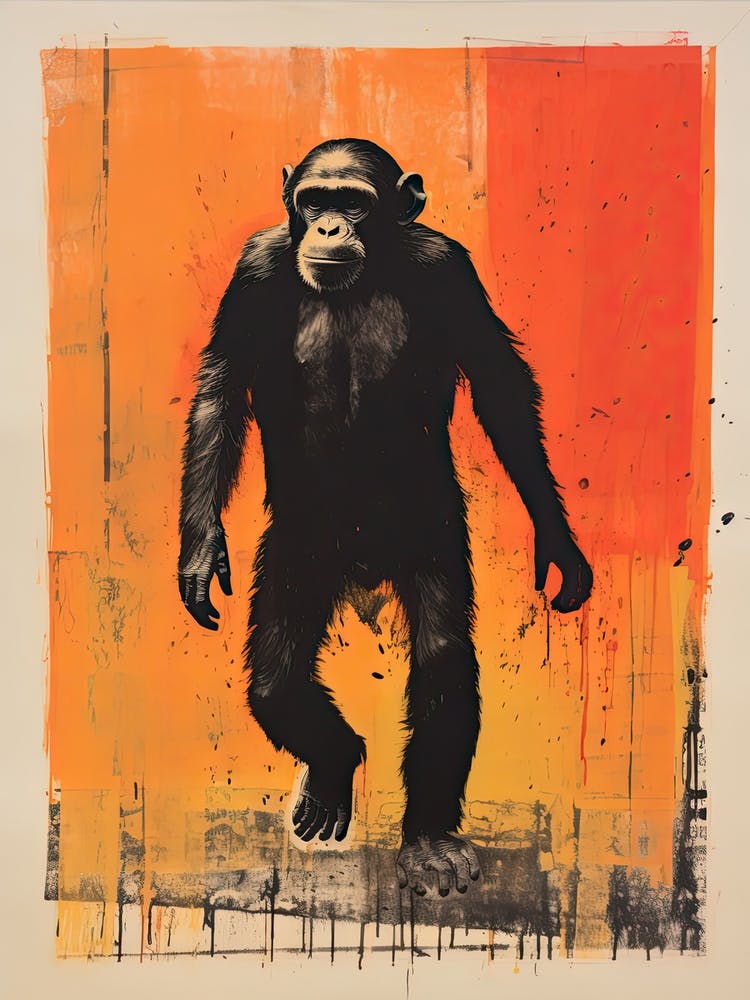 Chimpanzee, Woodblock Animal Drawing 3