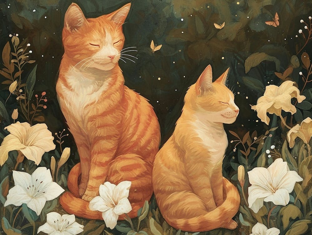 Blumen-Tier-Illustration Katze 1