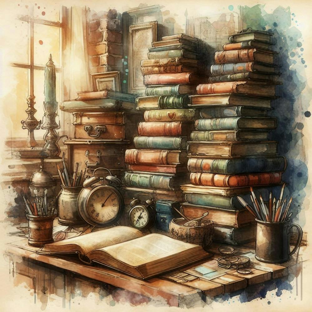 Watercolor Of Books