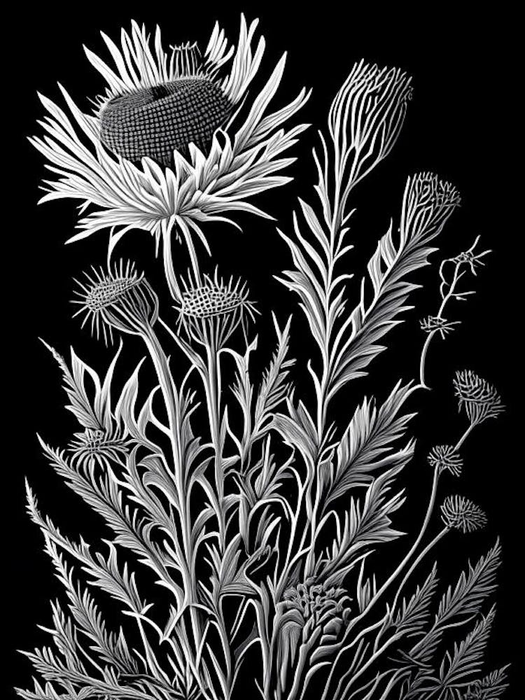 Chardon, fleur sauvage, linogravure 1