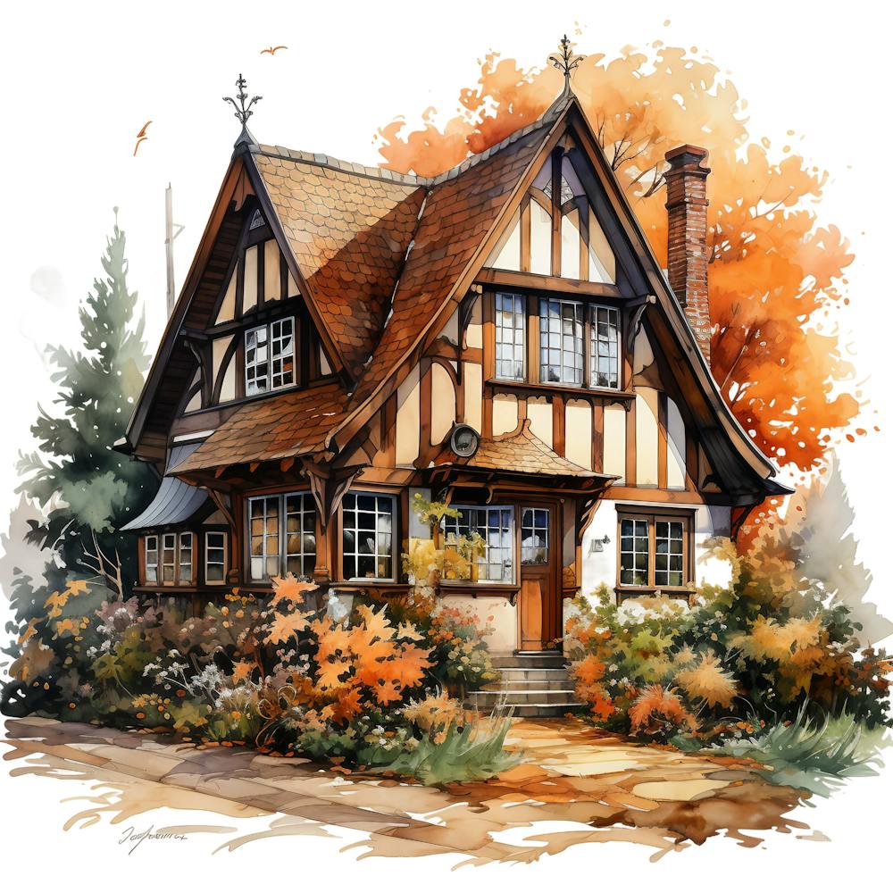Aquarell Einer Hütte
