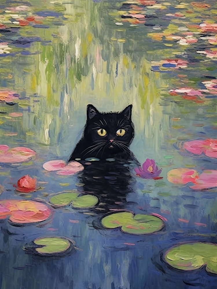 Water Lilies And A Black Cat Inspired By Monet 1