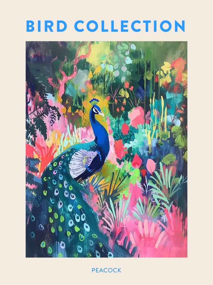 Peacock Pink & Blue Brushstroke Poster