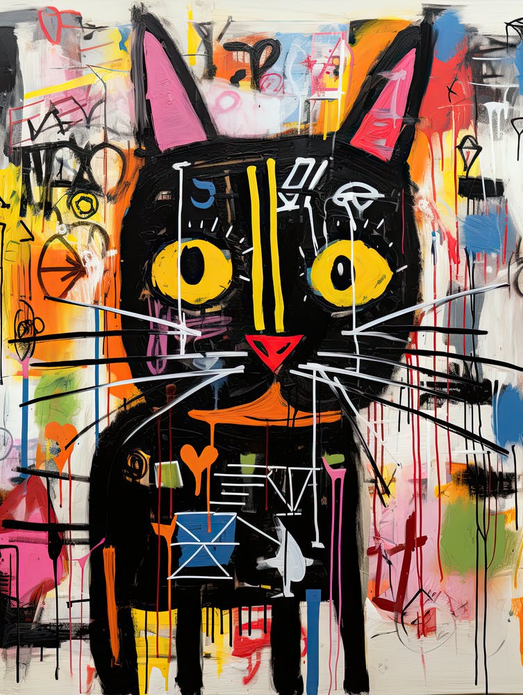 Graffiti Whispers: Black Cat in Basquiat's style World