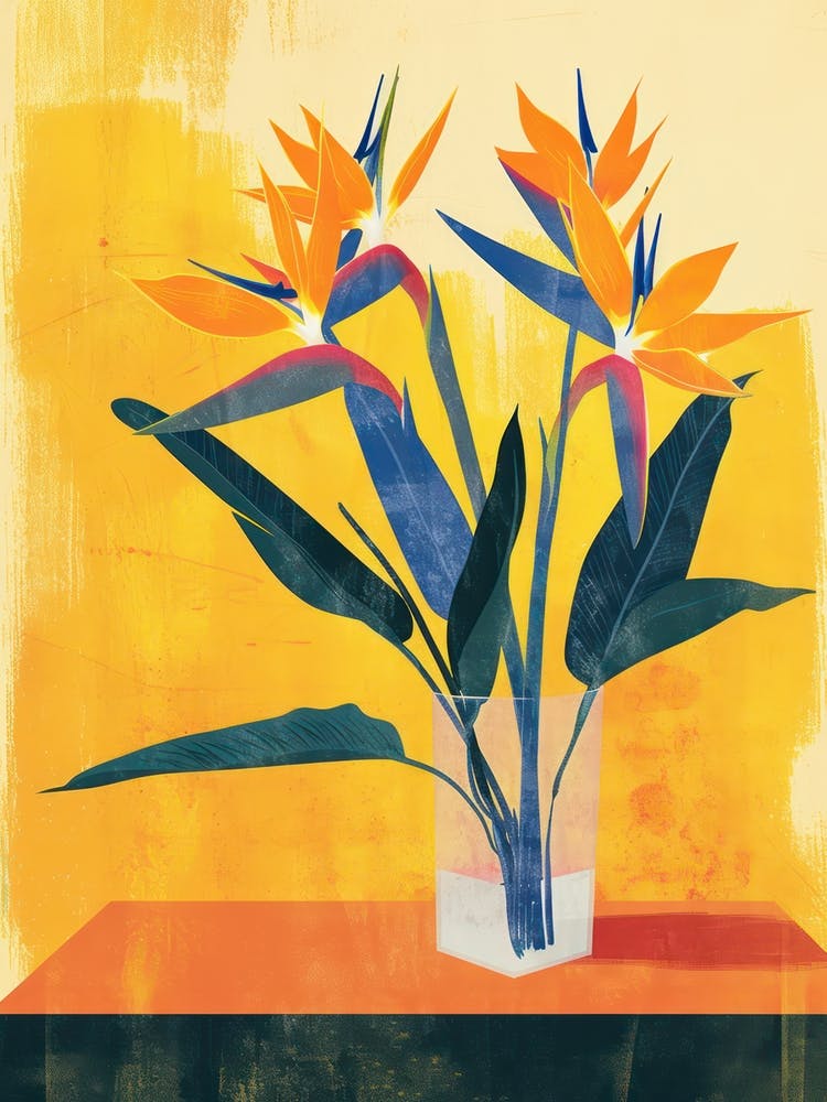 Bird Of Paradise Flowers On A Table   Contemporary Illustration 2