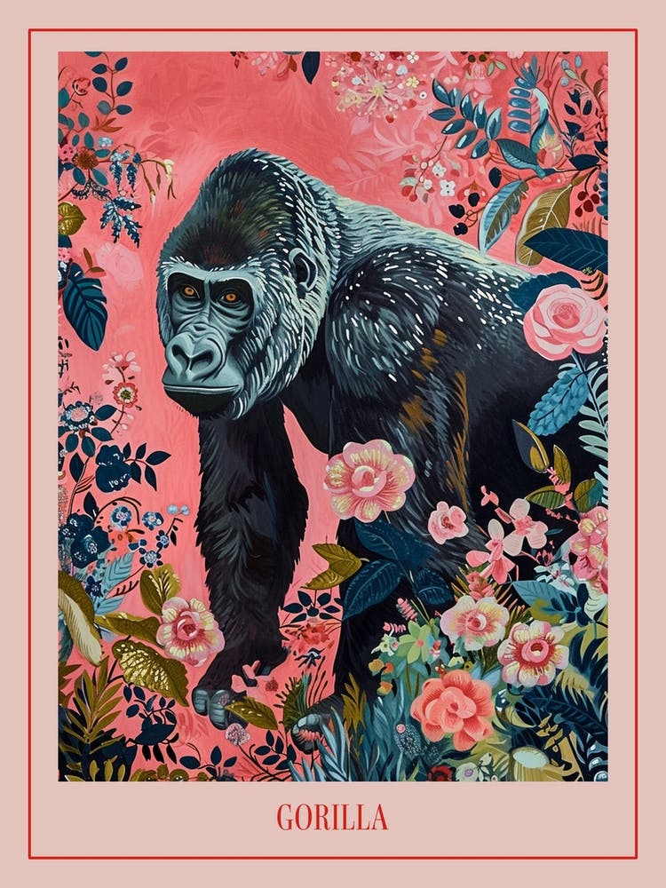 Floral Animal Painting Gorilla 1 Poster