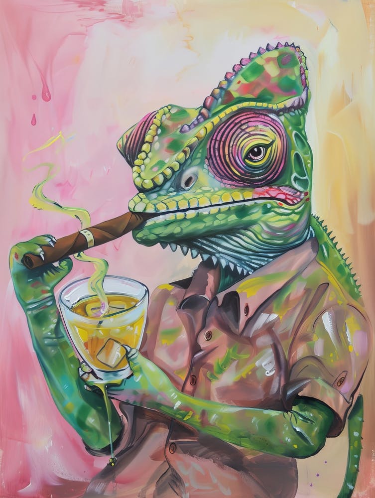 Animal Party: Crumpled Cute Critters with Cocktails and Cigars Chamelon