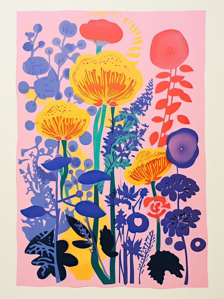 Colourful Flower Still Life In Risograph Style 10