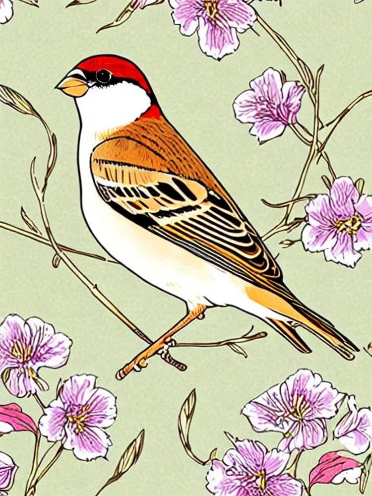 House Sparrow 3 William Morris Style Bird