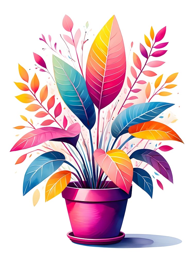 Vibrant Potted Plant: Colorful Leaves in a Bold Pot