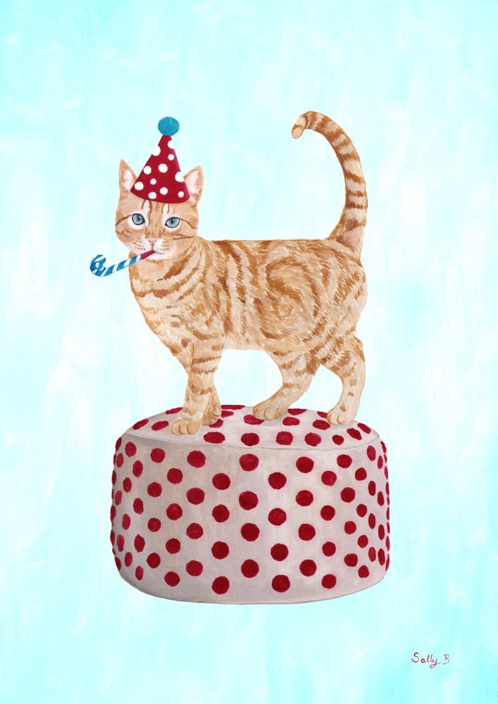Party Ginger Cat On A Pouf