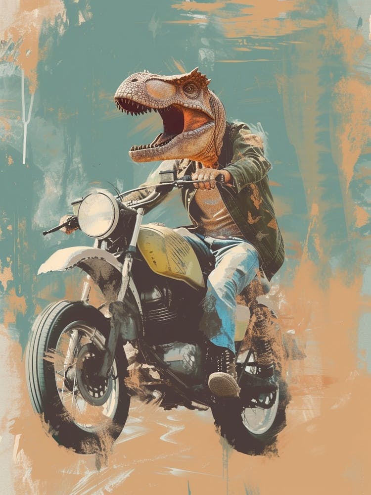 Dinosaur Portrait On A Motorbike
