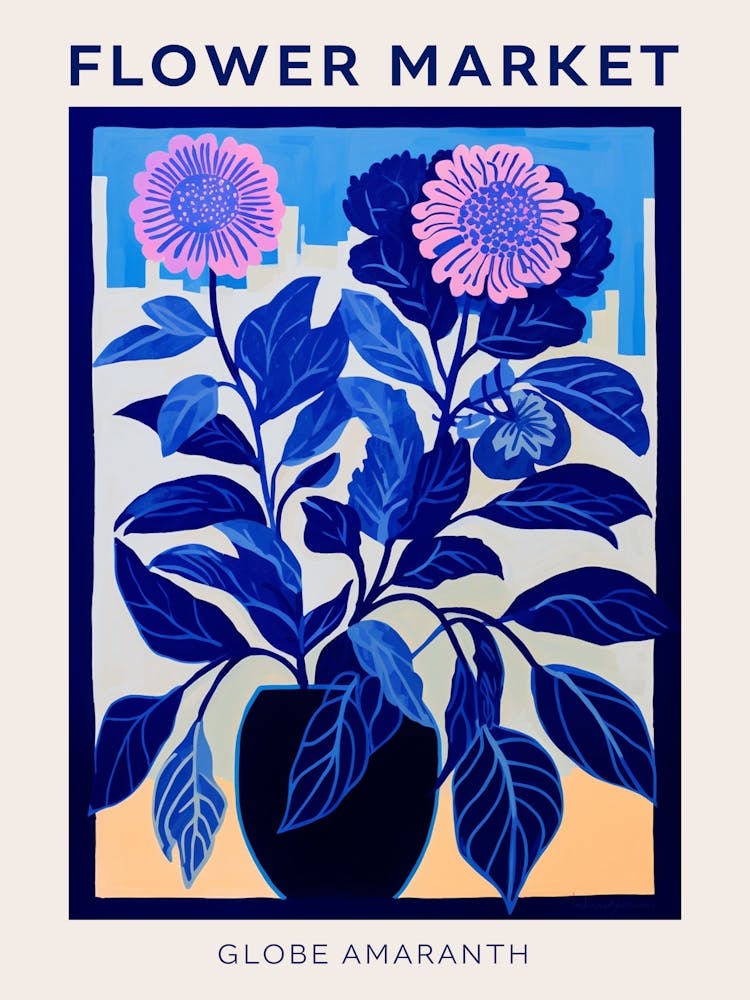 Blue Flower Market Poster Globe Amaranth 1