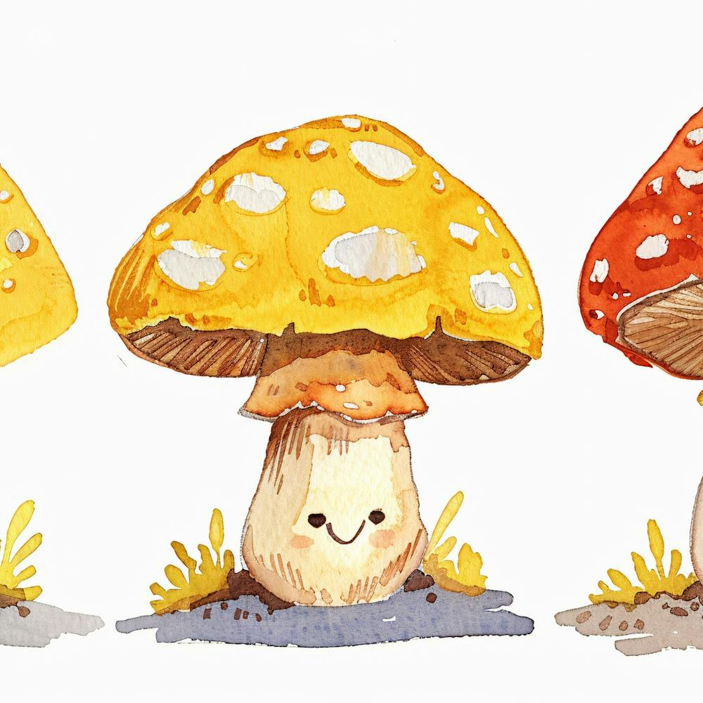 Watercolor Mushrooms Cartoon Kids