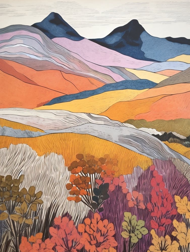 Beinn Ghlas Scotland Colourful Mountain Illustration