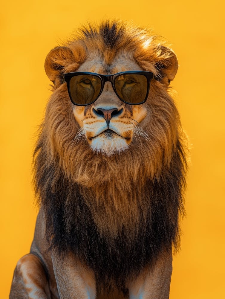 Lion Wearing Sunglasses. Generated AI.