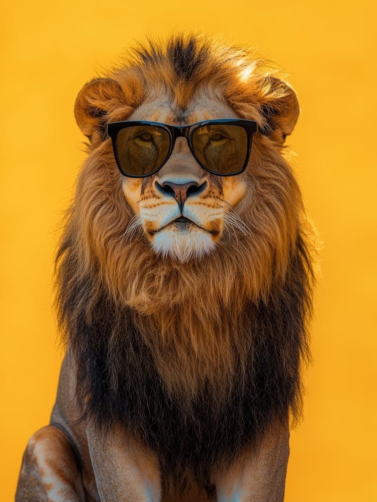 Lion Wearing Sunglasses. Generated AI.