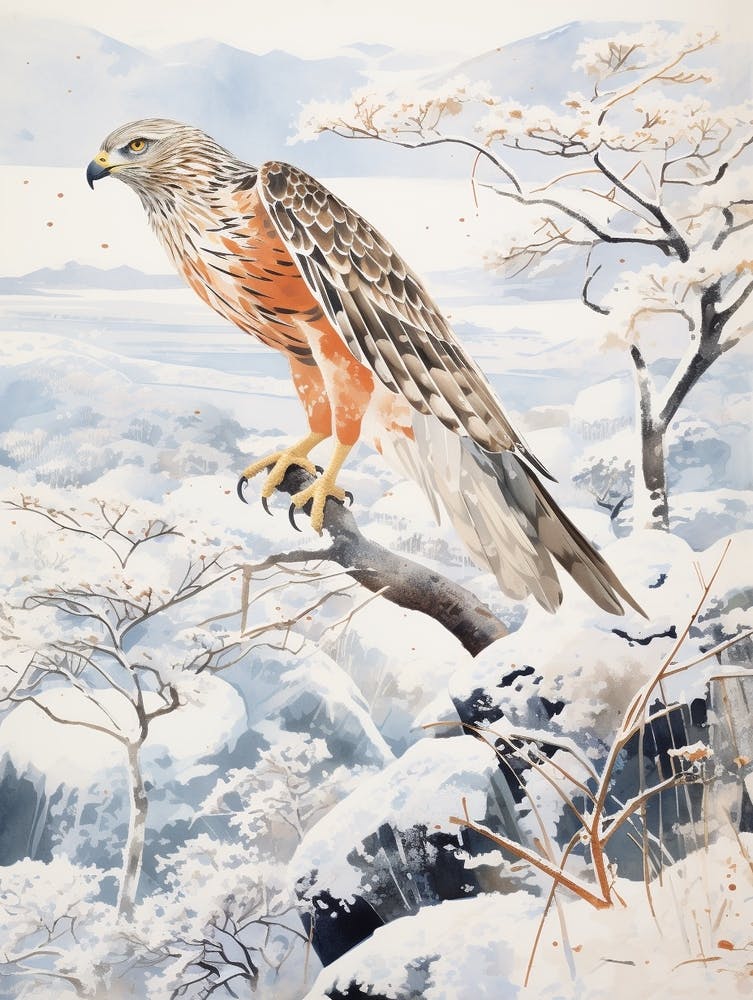 Peinture d'Oiseau Hivernal Busard 2