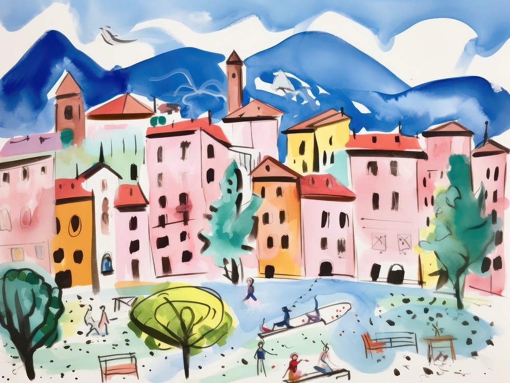 Trento Italy Cute Watercolour Illustration 4