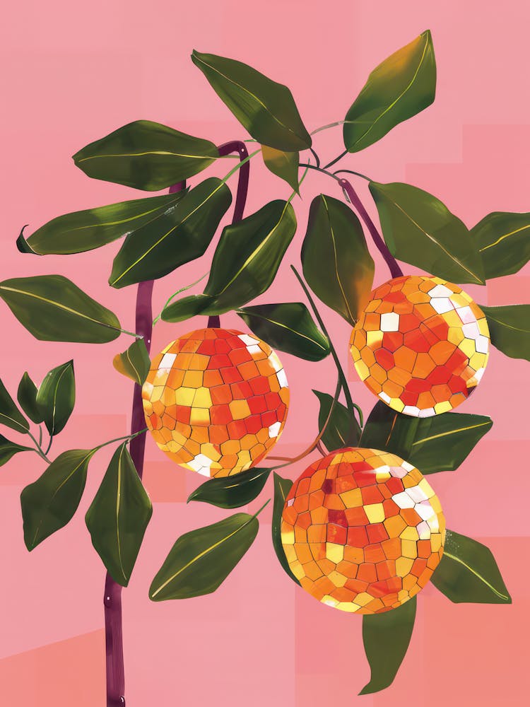 Orange Disco Ball Tree Funky Green Oranges