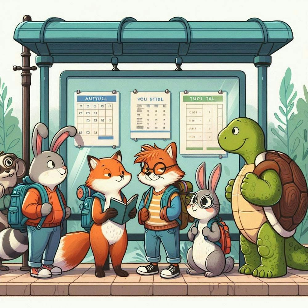 The animals are waiting for the bus to come