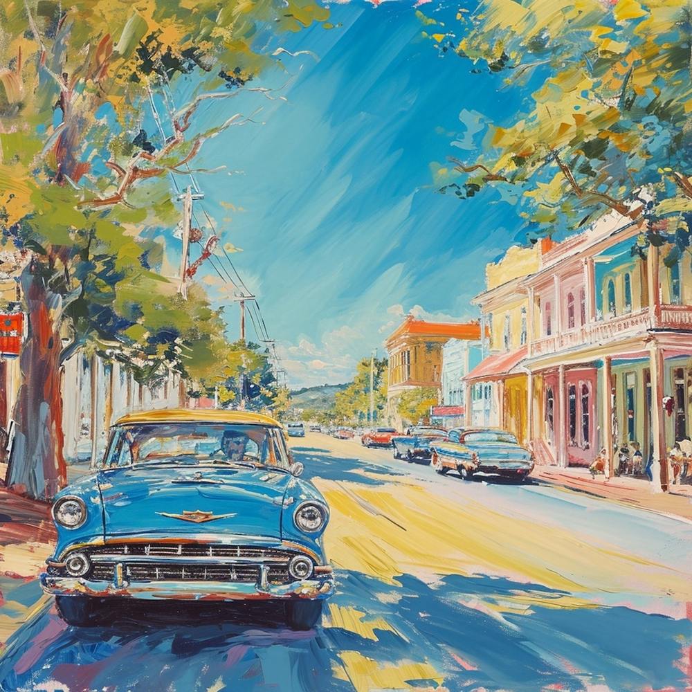 Retro American Town Brushstroke Painting