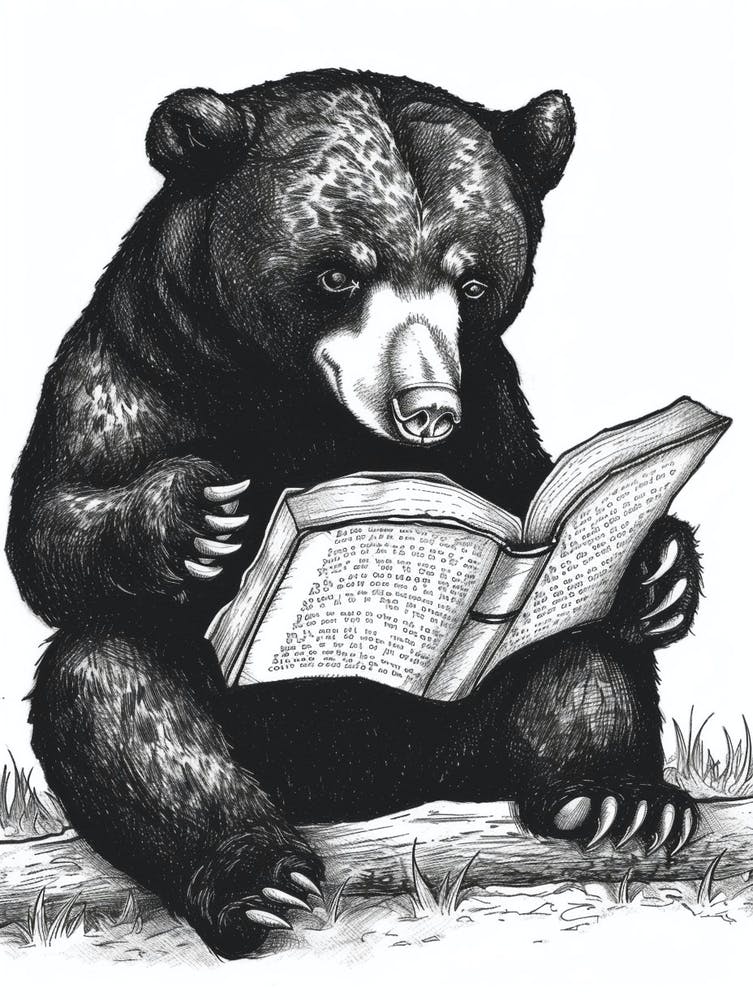 Malayan Sun Bear Reading Ink Illustration 2