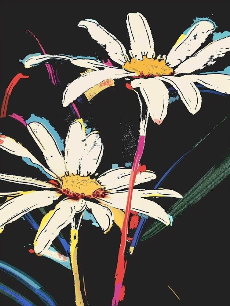 Neon Flowers On Black Oxeye Daisy 3