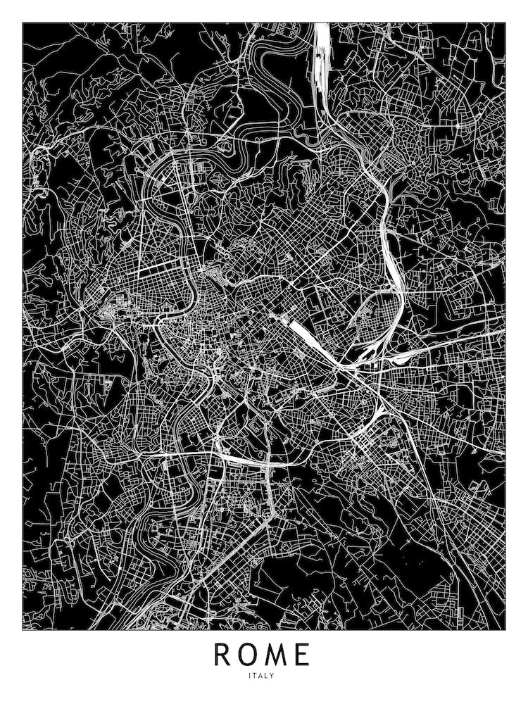 Rome Black And White Map