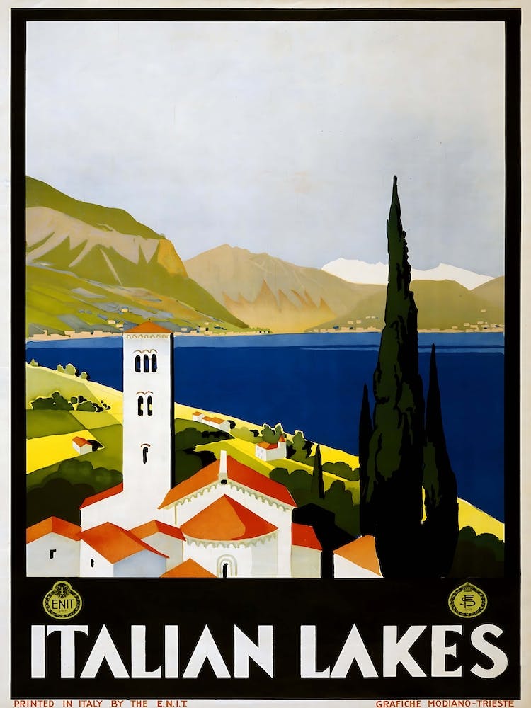 Vintage Italian Lakes Travel Poster, Jean Beaufort