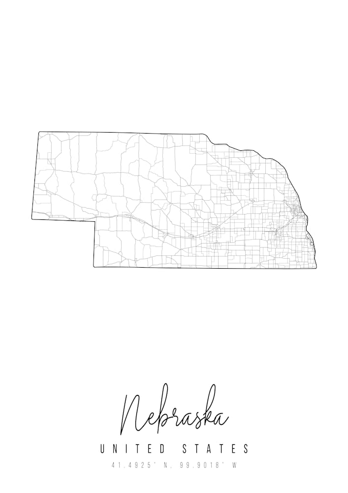 Nebraska Minimal Street Map