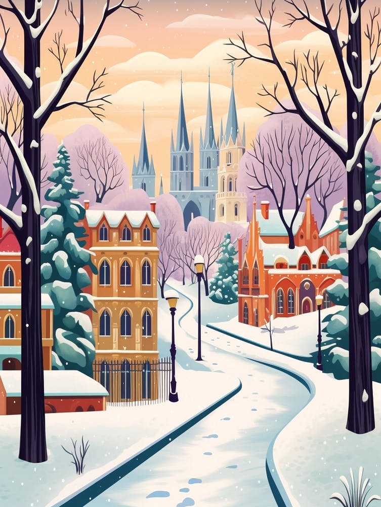 Vintage Winter Travel Illustration Moscow Russia 3