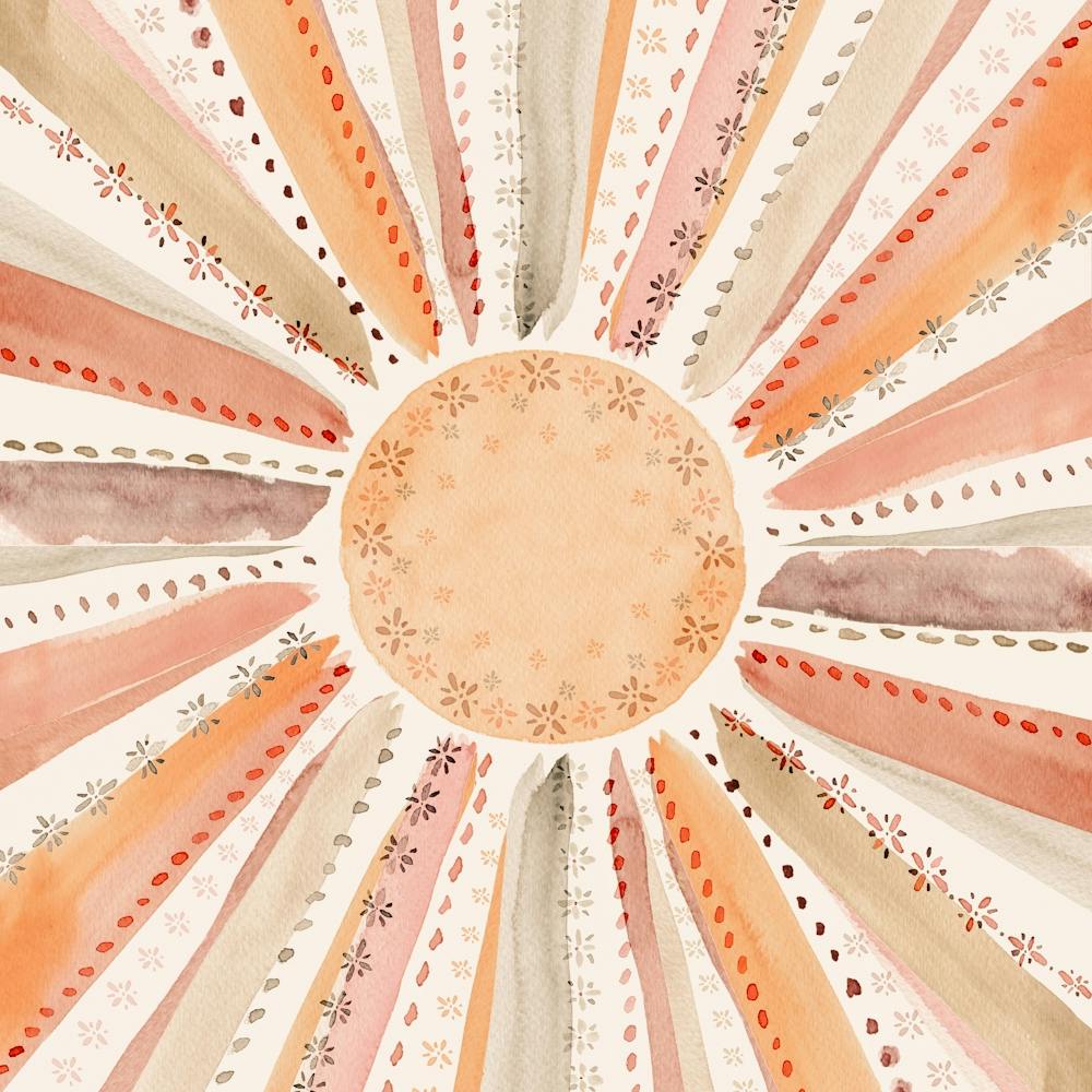 Orange and Blush Mauve Sun, Boho Decor, Square