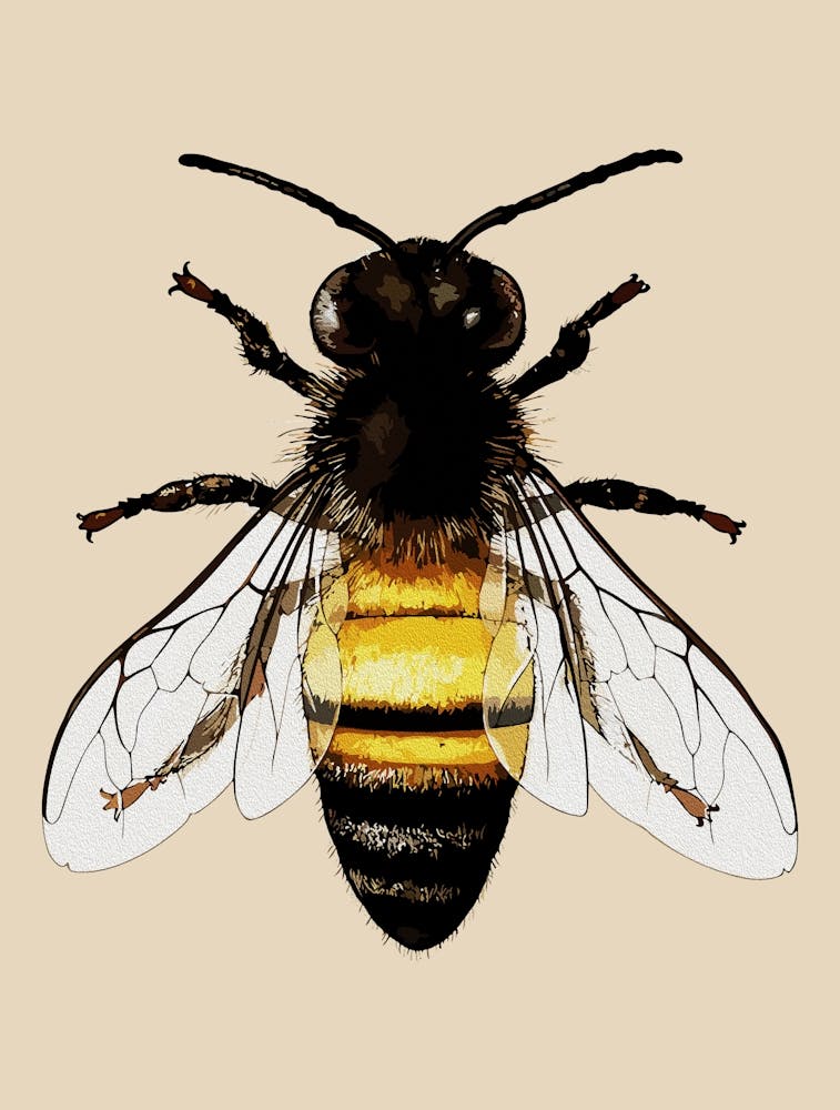 Realistic Honey Bee Art Illustration