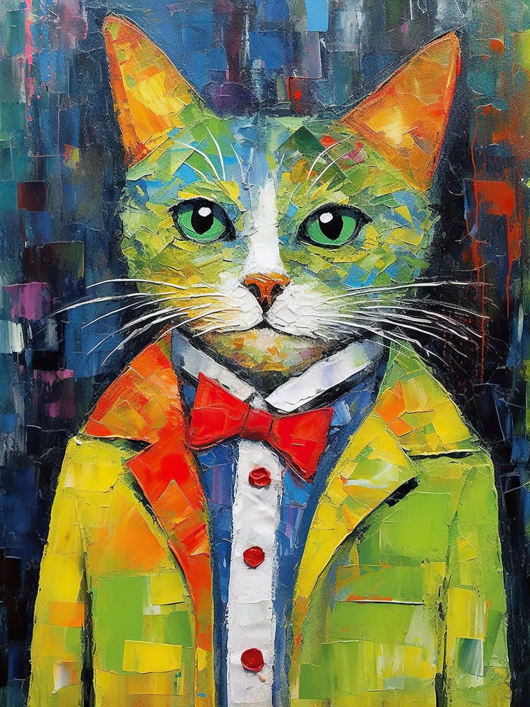 Tailored Whiskers; A Cat Glamorous Oil Portrait