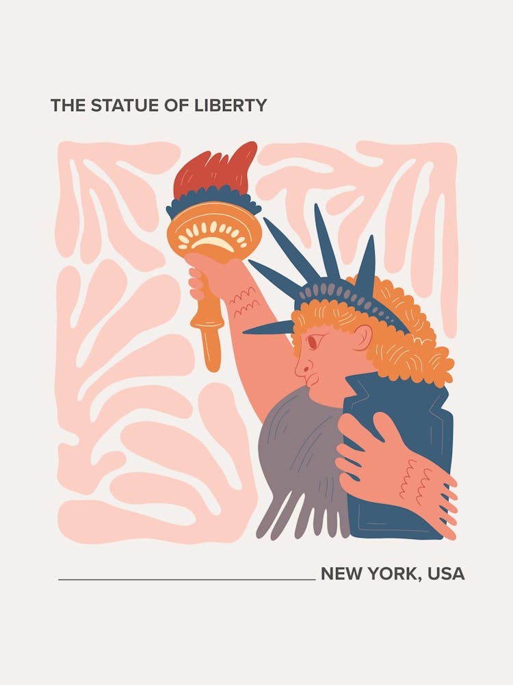 The Statue Of Liberty   New York, Usa, Warm Colours Illustration Travel Poster 2