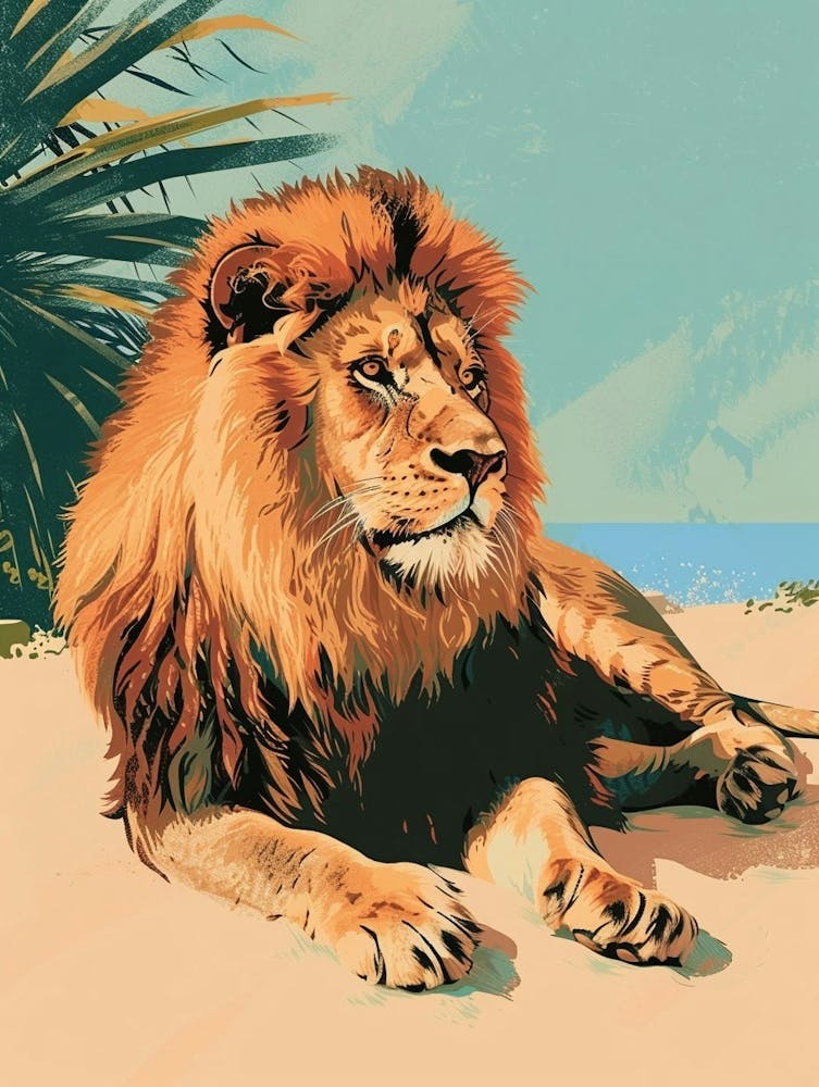 Barbary Lion Resting In The Sun Illustration 1