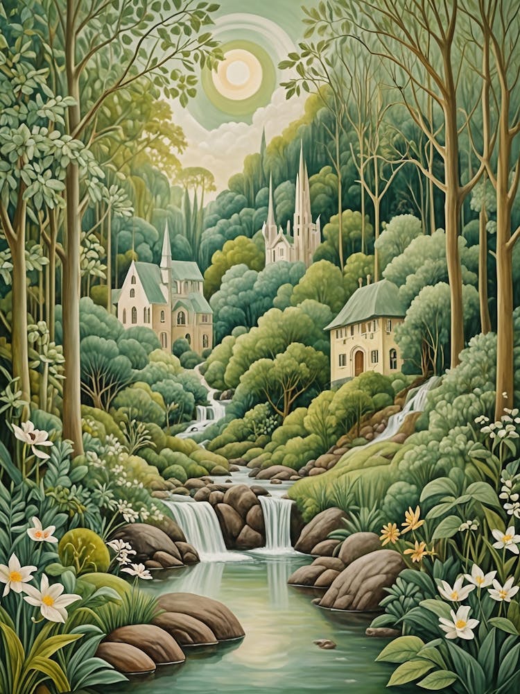 Forest Village In The Moonlight