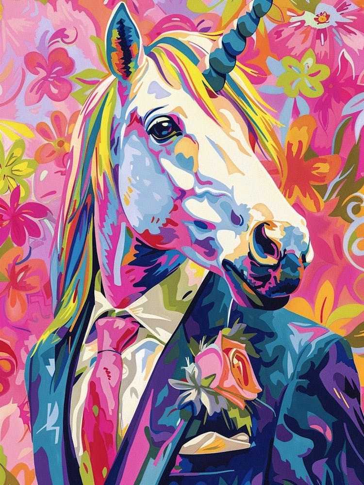 Floral Fauvism Style Unicorn In A Suit 4