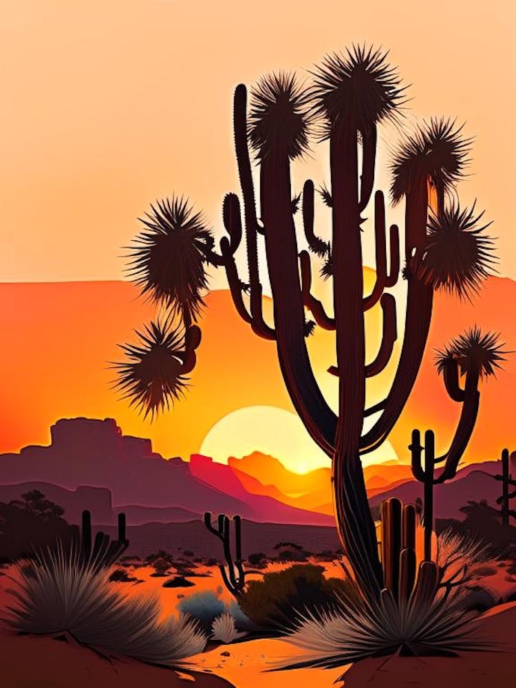 Joshua Tree At Sunrise Vintage Botanical Line Drawing  (2)