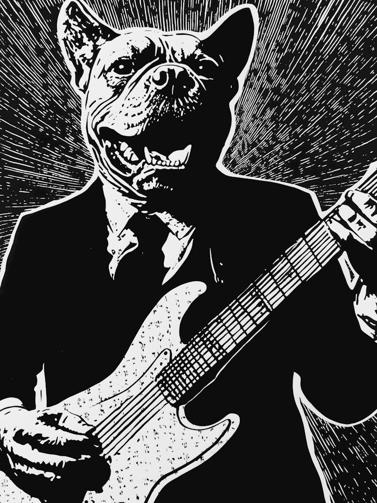 Bulldog Playing Guitar 1