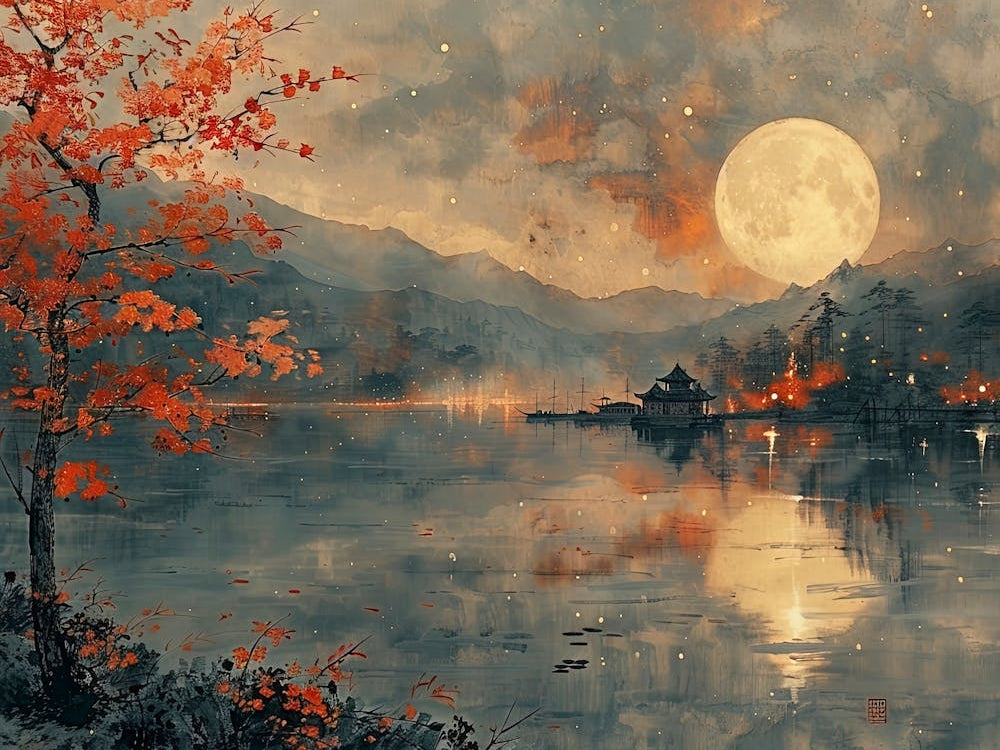 Moonlight Over Lake
