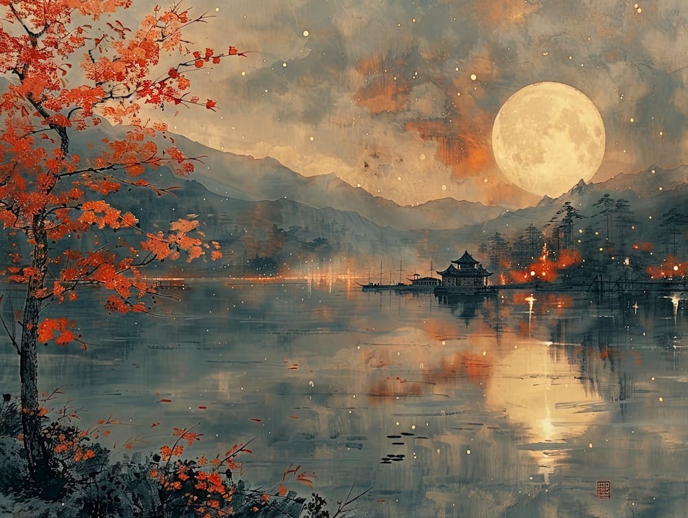 Moonlight Over Lake