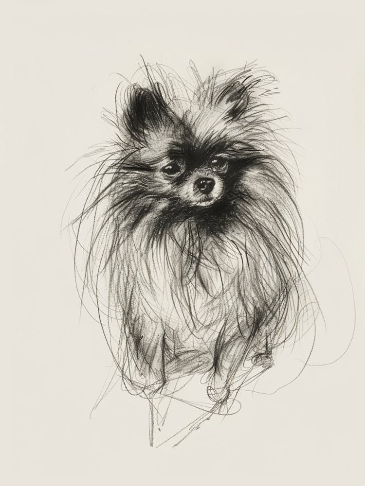 Pomeranian Dog Charcoal Line 2