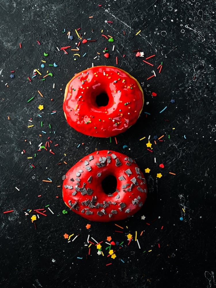Red sweet donut — Food kitchen poster/blackboard, photo art