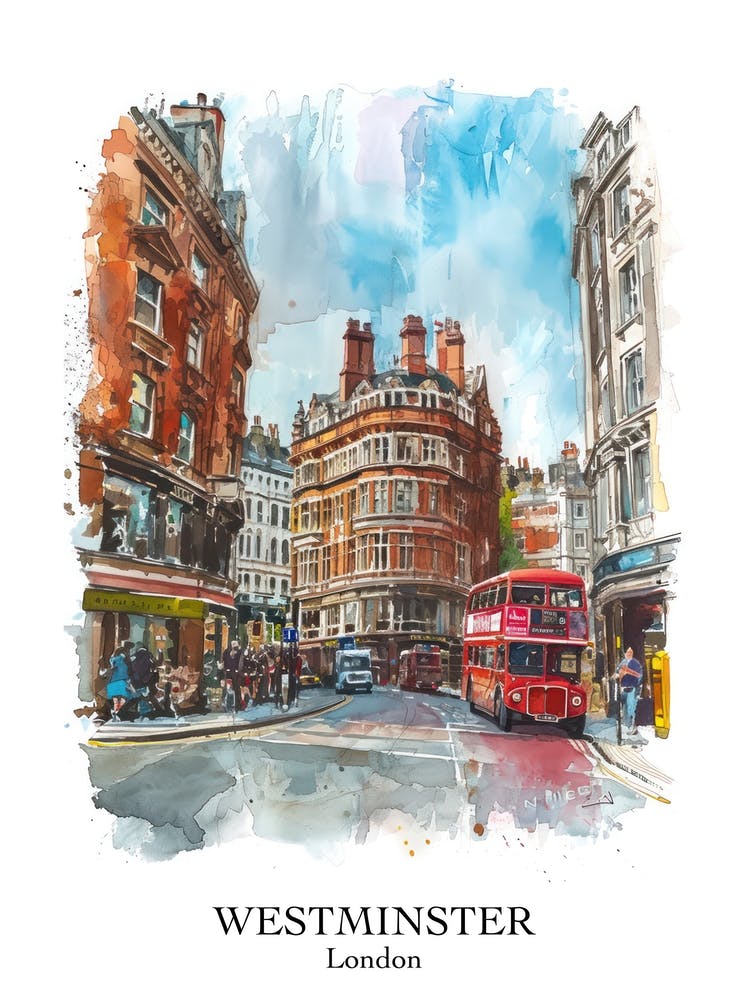 Westminster London Borough   Street Watercolour 1 Poster