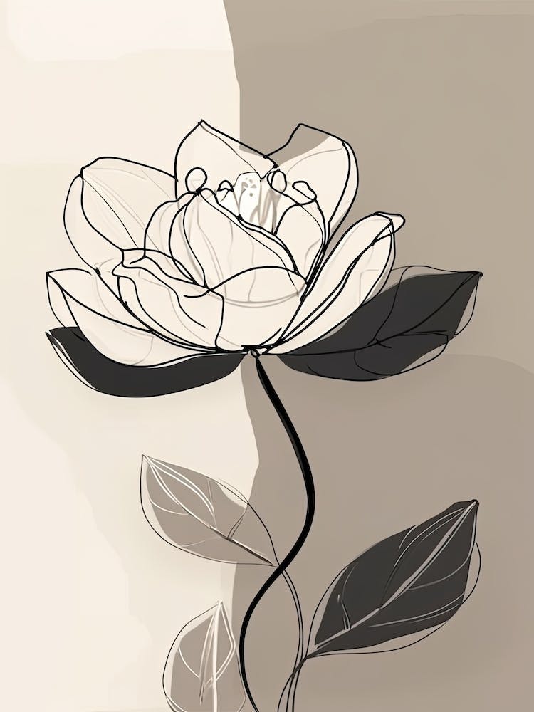 Line Art Lotus Flowers Illustration Neutral 18