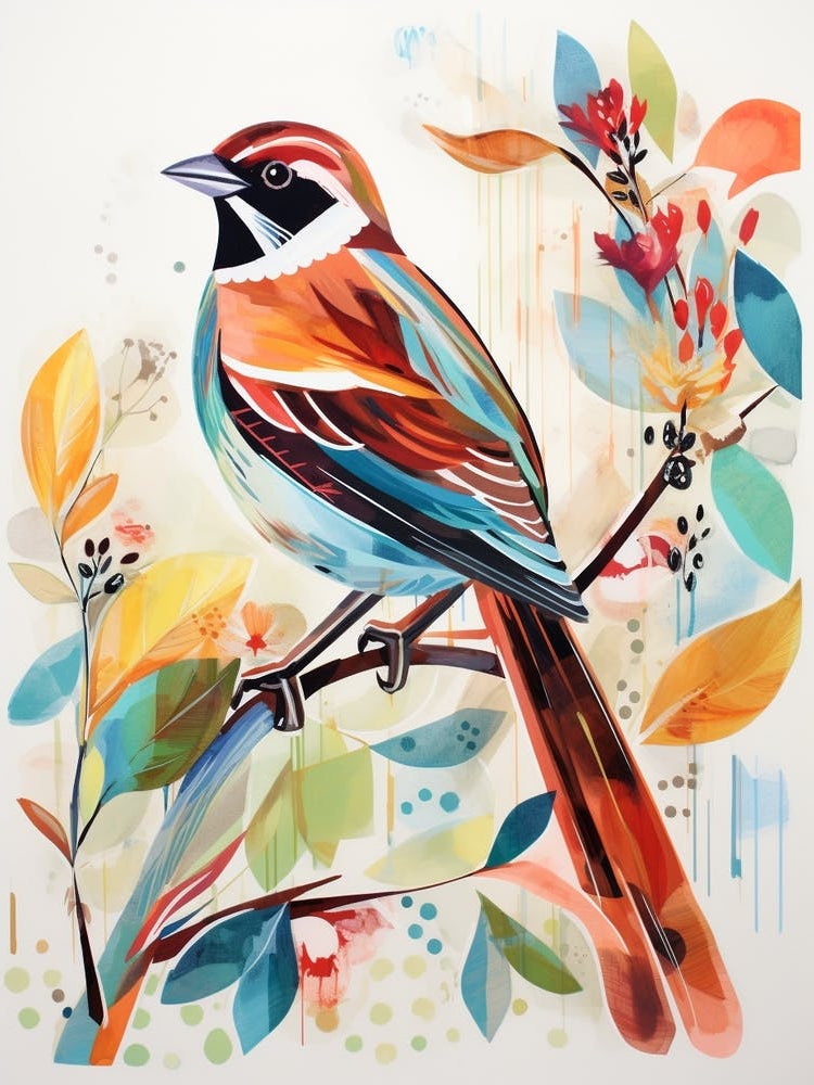 Bird Painting Collage Sparrow 4
